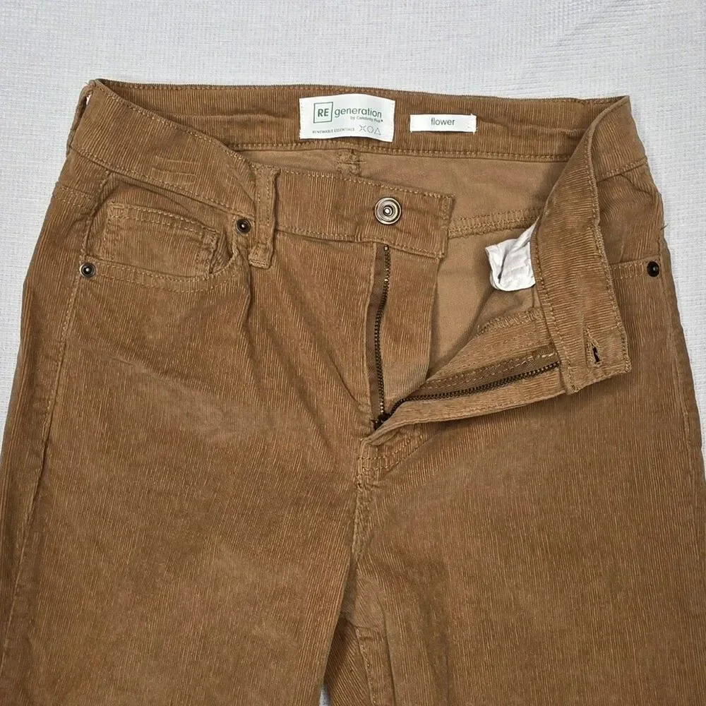 ReGeneration by Celebrity Pink Flower Beige Brown Corduroy Flare Leg Pants 5/27